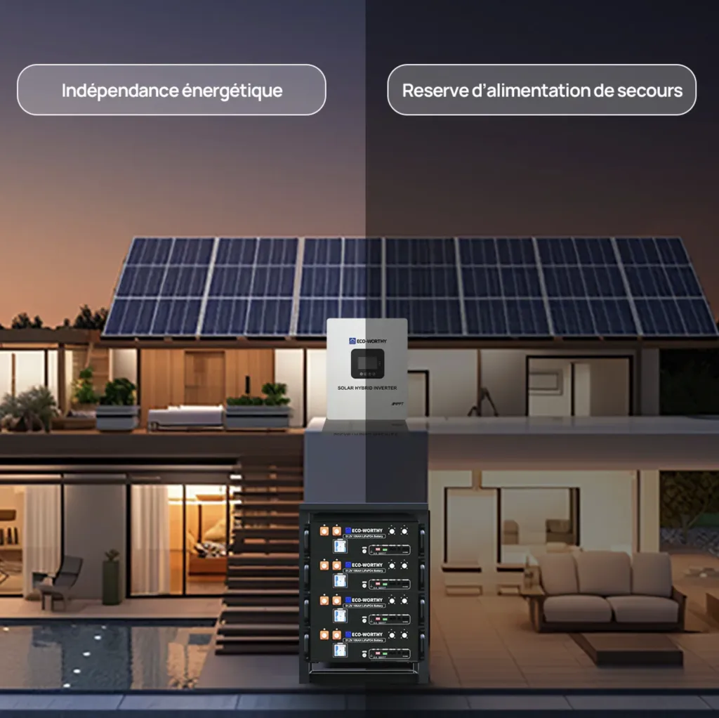 Installation type maison ou chalet avec kit solaire 48V 2580W et stockage lithium