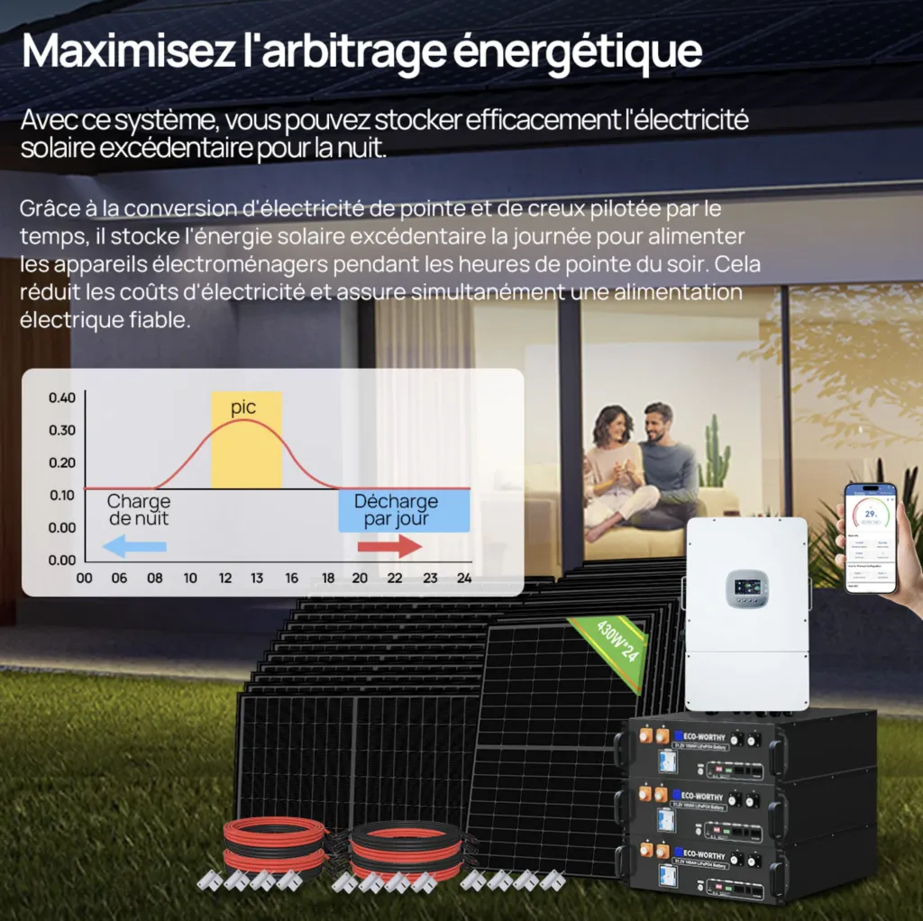 Kit solaire hors réseau 48V 10 kW avec panneaux full black et onduleur hybride 12 kW