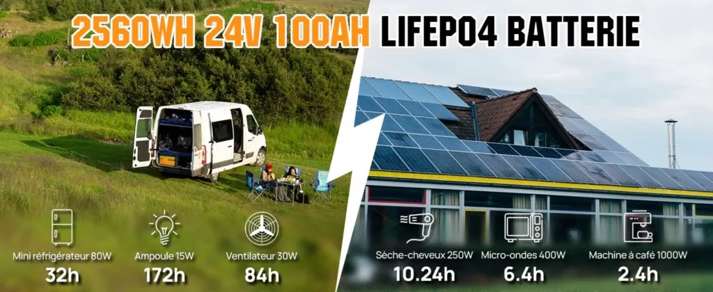 Batterie LiFePO4 24V posée sur établi pour installation