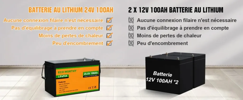 Batterie 24V 100Ah utilisée avec onduleur hybride
