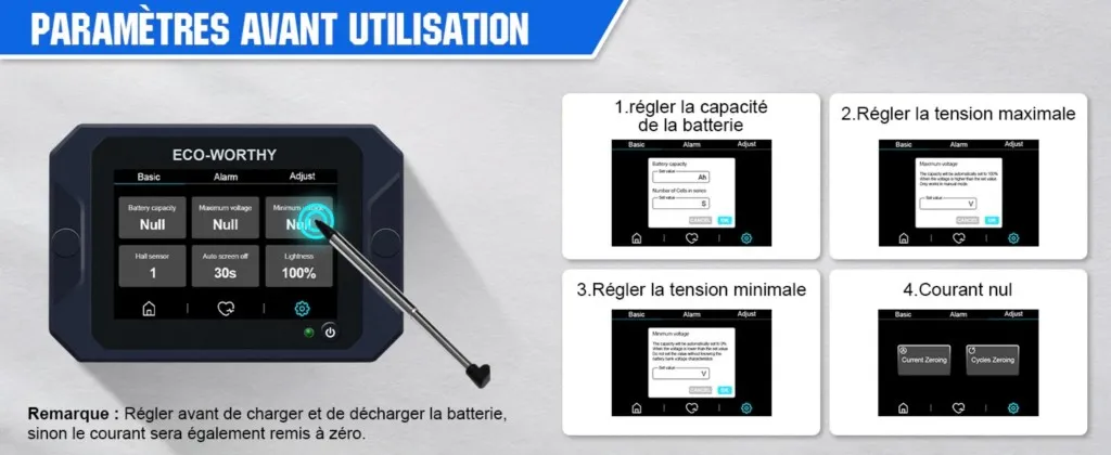 Boîte et contenu complet du kit moniteur de batterie 300A écran tactile