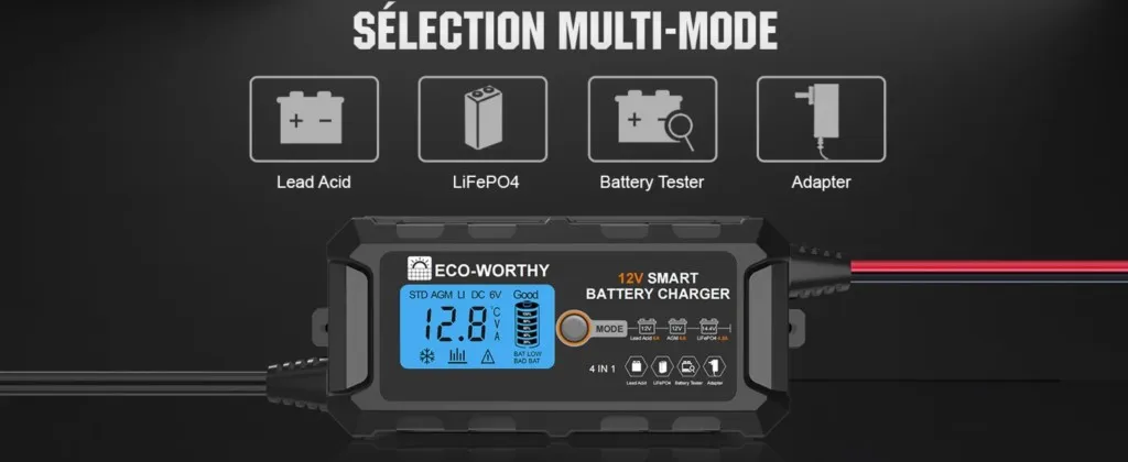 Chargeur de batterie 12V portable pour usage domestique