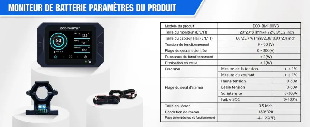 Moniteur de batterie 300A utilisé dans un camping-car