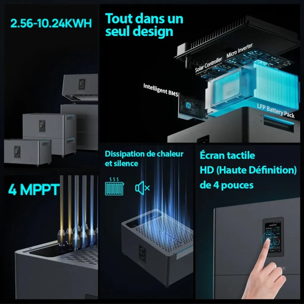Installation sur toit plat avec kit solaire complet et batterie de stockage