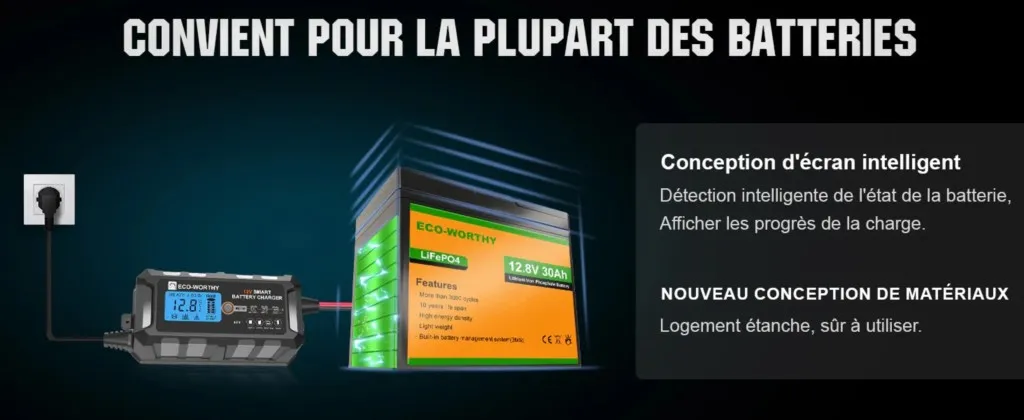Écran LCD du chargeur de batterie intelligent 12V