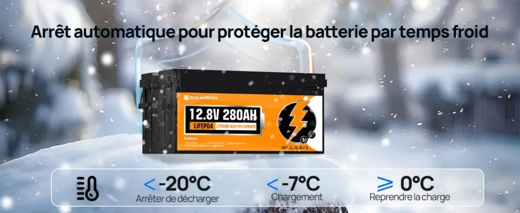 Interface Bluetooth de la batterie LiFePO4 affichée sur smartphone