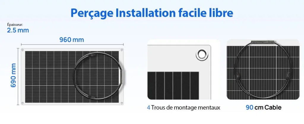 Panneau solaire flexible – noyau aluminium 0,8 mm (rigidité + flex)