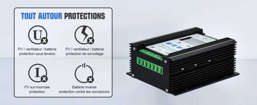 Éolienne 400W installée sur mât pour site autonome