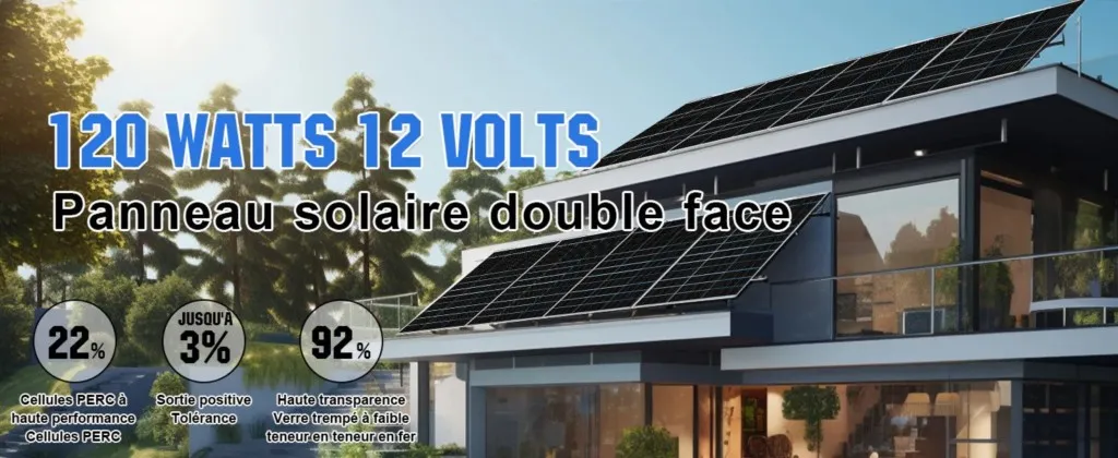 Illustration : usage camping-car, panneau bifacial 12V