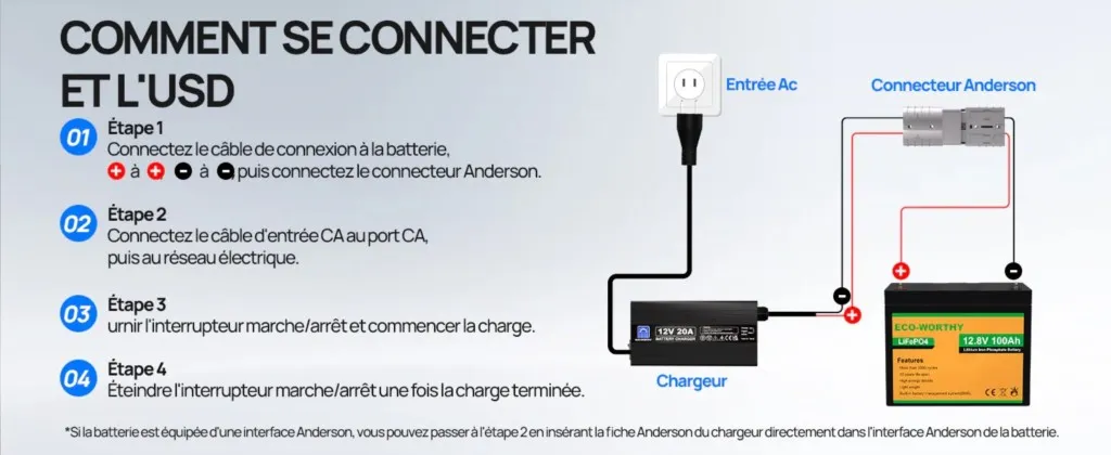 Chargeur lithium LiFePO4 12V 20A pour systèmes hors réseau