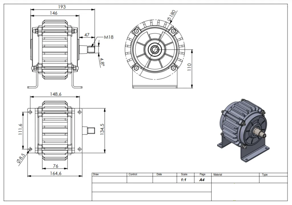 Moteur génératrice éolienne 12v 800w