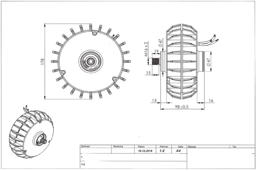 Plan de masse du générateur 48v 500w avec pales
