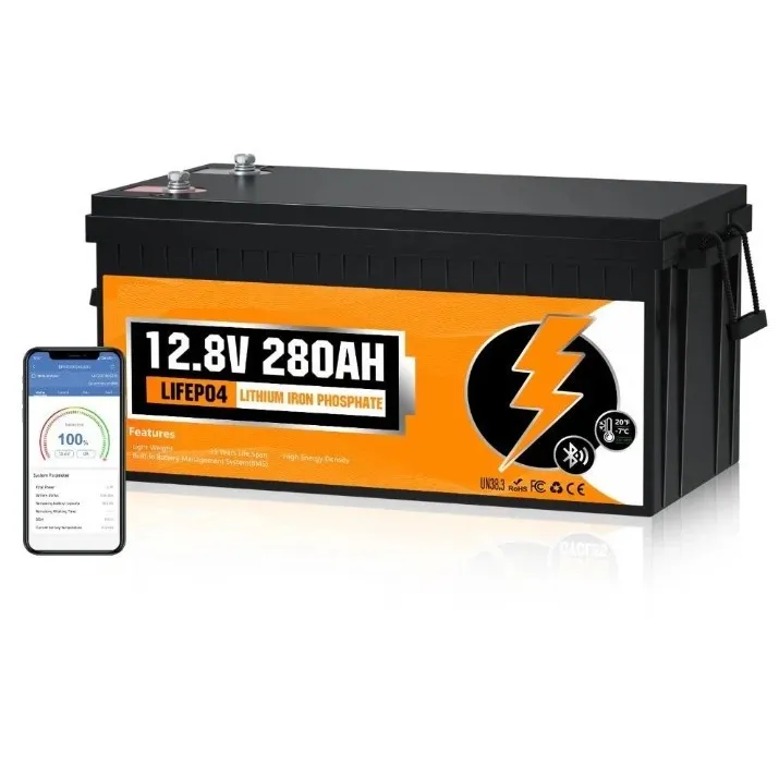Batterie LiFePO4 12V 280Ah avec boîtier noir et connecteurs M8