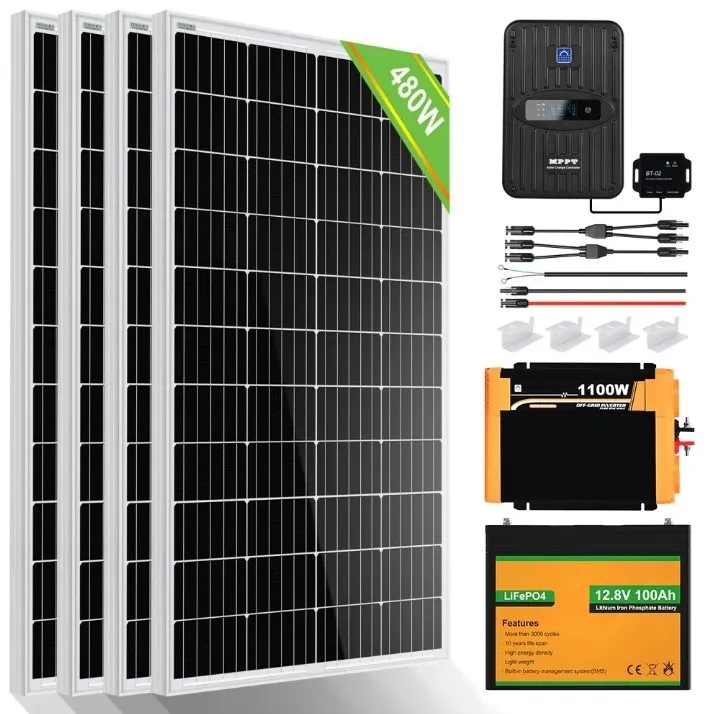 Kit solaire autonome 480W 12V avec onduleur et batterie lithium