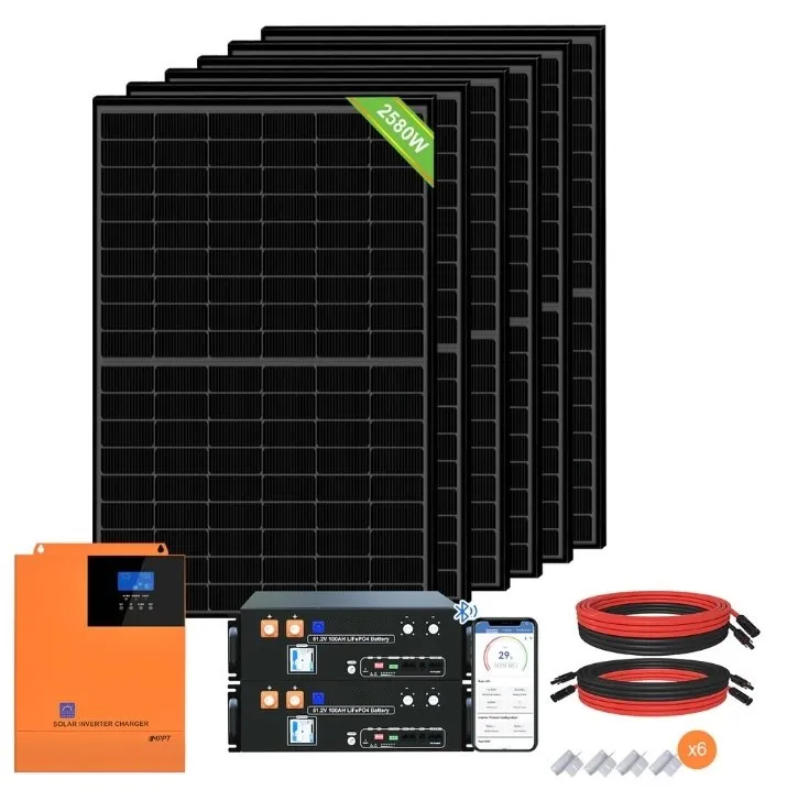 Kit solaire 2580W 48V avec 6 panneaux full black et onduleur hybride 5000W