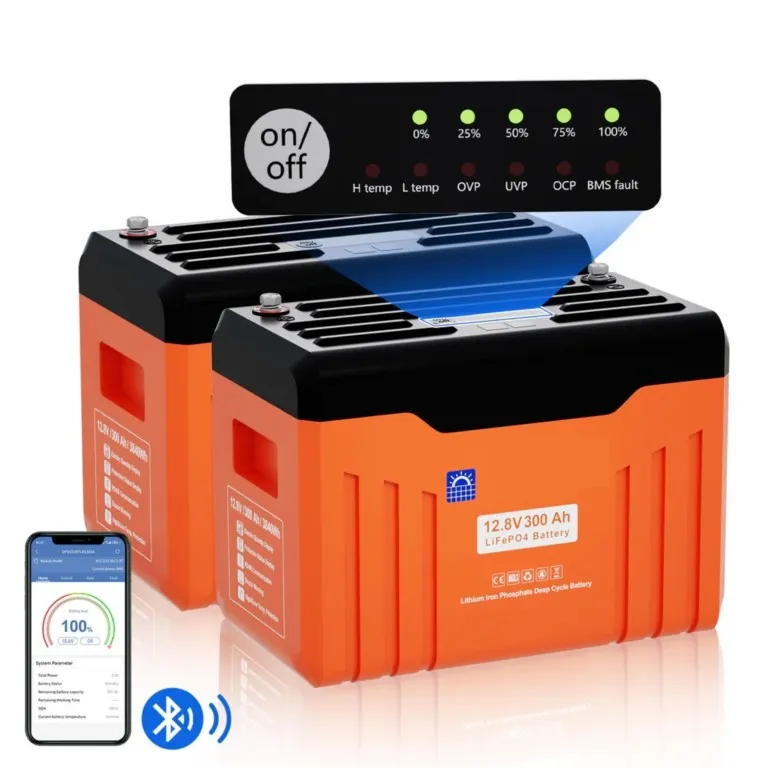 Lot de 2 batteries LiFePO4 12V 300Ah avec écran et Bluetooth