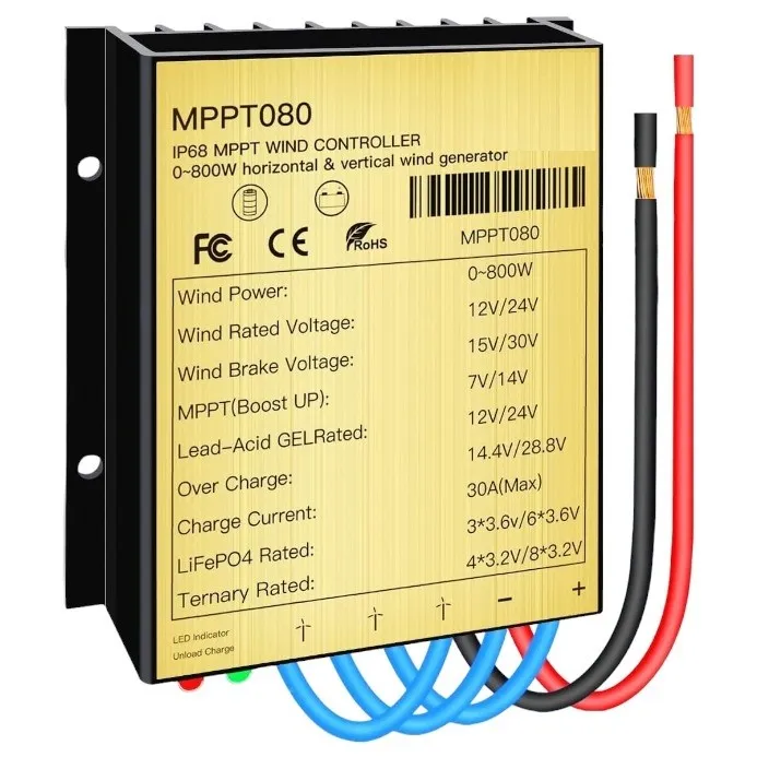 Régulateur éolienne MPPT 12v 24v / 800W Protection ip68