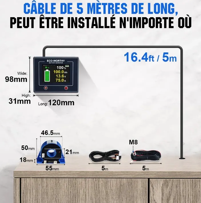 Kit complet moniteur de batterie 200A avec accessoires