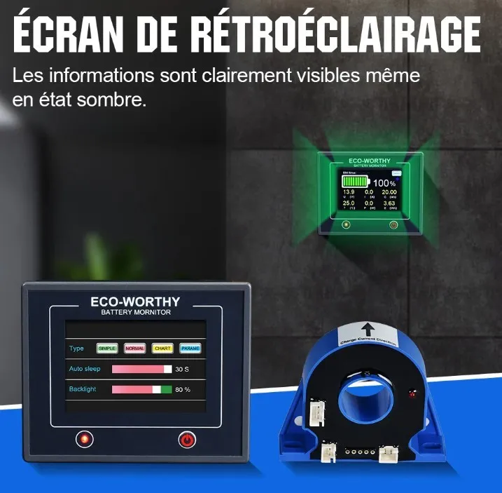Écran tactile 3,5 pouces affichant le pourcentage de charge SOC