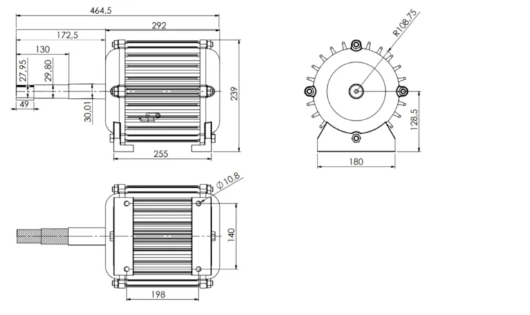 Vue détaillée du générateur 48V 3800W avec double roulement et arbre central
