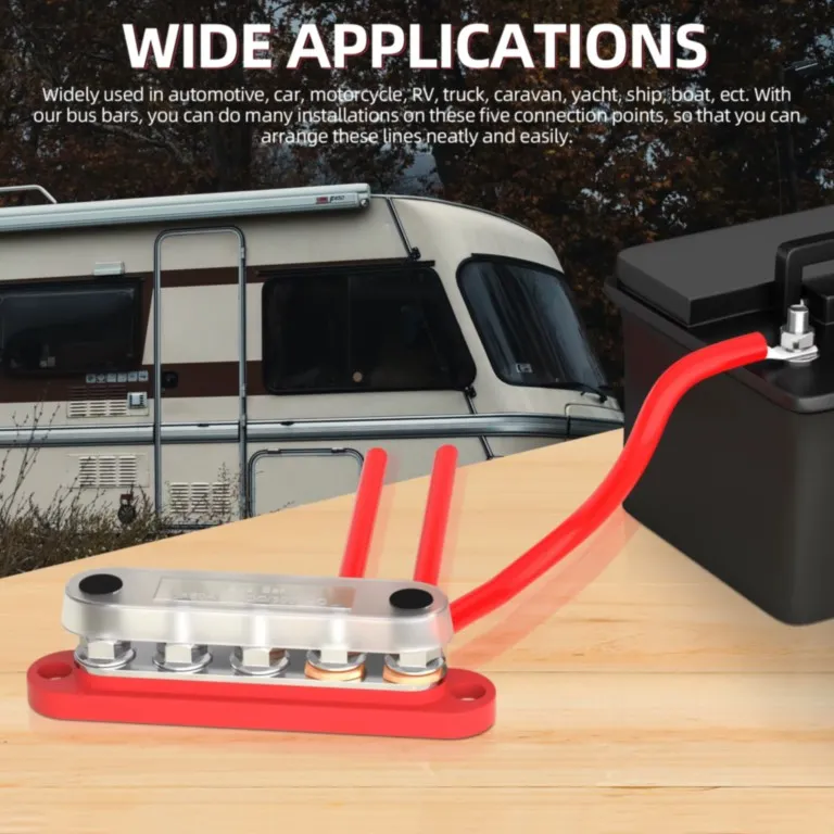 Contenu du pack : barre rouge (+), barre noire (−), visserie et couvercles