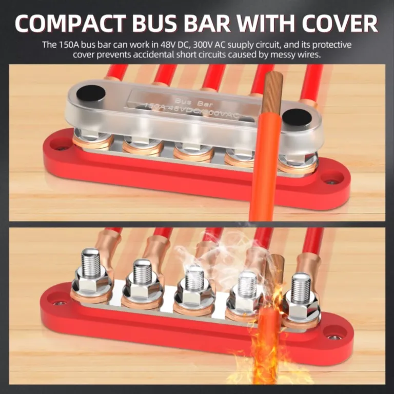 Montage propre sur tableau 12/24/48 V – distribution positif / négatif