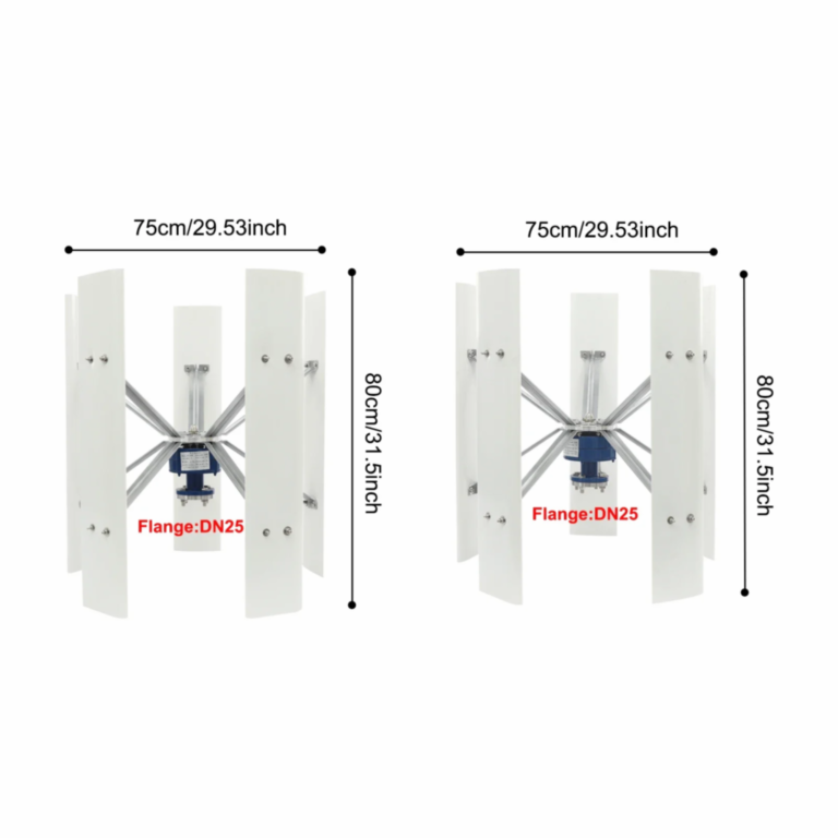 Schéma dimensionnel 75 × 80 cm de la turbine verticale compacte