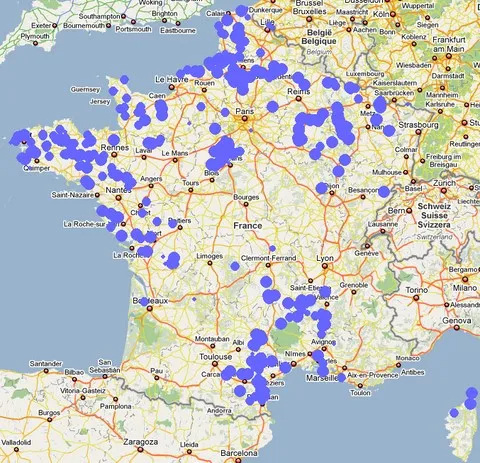 Carte des ZDE – Source WindPower